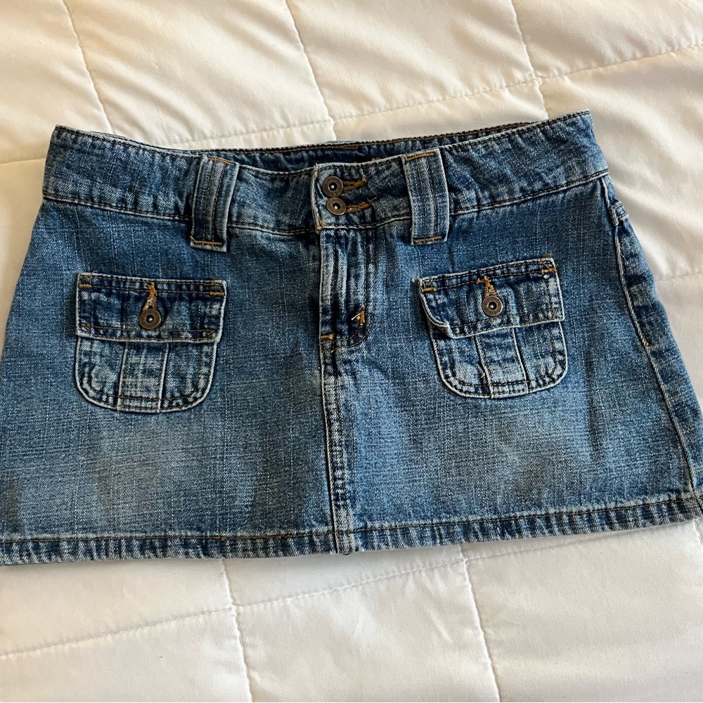 lei Blue Denim Mini Skirt with Front Flap Pockets